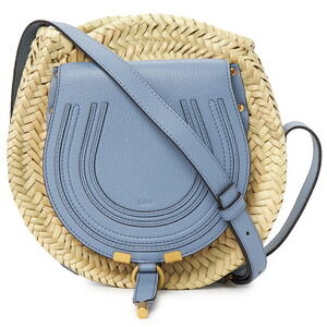 Chloe Marcie basket crossbody bag raffia pebbled leather blue